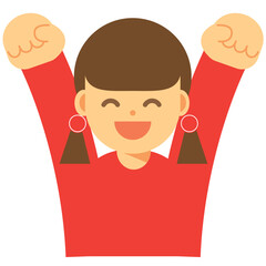 両手の拳を上げる笑顔の女性のアイコン