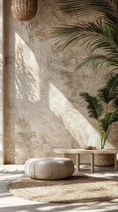 Bright and serene interior with natural elements and minimalist design