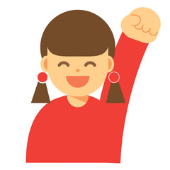 拳を上げる笑顔の女性のアイコン
