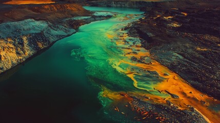 Aerial View of Polluted River Trace in Lithium Mining Region
