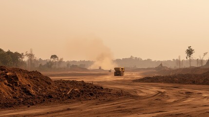 Expansive Barren Landscape Created by Forest Clearing for Mining Operations
