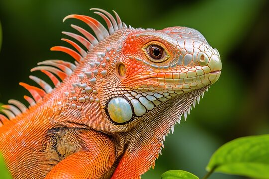 Vibrant Orange Iguana Reptile Close Up Portrait - Powered by Adobe