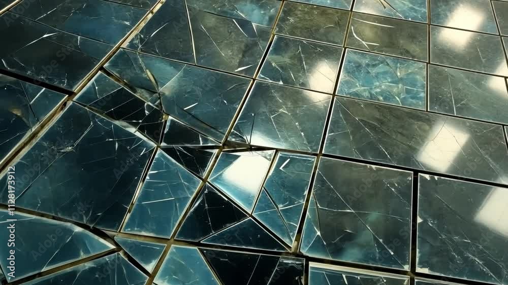Wall mural this image showcases a fractured surface of tiles with intricate cracks. it captures the interplay o
