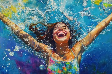 Joyful splashes and carefree spirit, illustrating happiness.