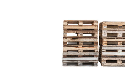Stacked wooden pallets showcasing different colors and textures, perfect for industrial and warehouse settings, enhancing various commercial and artistic projects.