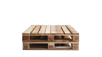 Wooden Pallet with Natural Finish Showing Side Profile on White Background Ideal for Industrial, Transportation, and Warehouse Related Stock Photography