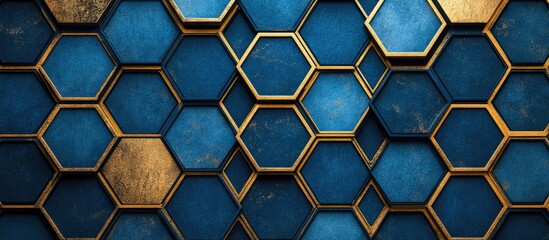 Abstract Hexagon Pattern: Blue and Gold Geometric Design