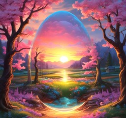 Obraz premium Illustration of fantasy egg with inside world.
