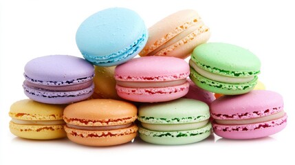 Colorful Macarons Displayed in Arrangement on a Plain Background