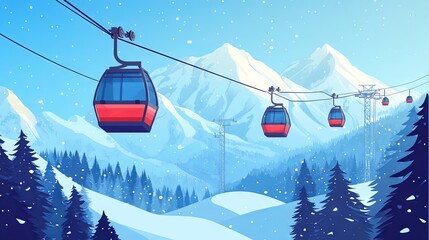 Winter Sports Adventure with Ski Lift and Snow-Capped Mountains AI generated illustration