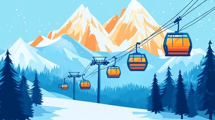 Winter Sports Adventure with Ski Lift and Snow-Capped Mountains AI generated illustration