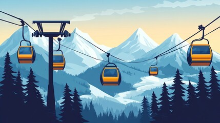 Winter Sports Adventure with Ski Lift and Snow-Capped Mountains AI generated illustration
