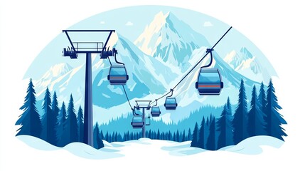 Winter Sports Adventure with Ski Lift and Snow-Capped Mountains AI generated illustration