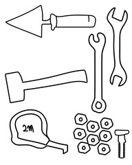 Jointing knife, Spanner, Hammer, Tape 2m, Screw Bolts vector tools are essential digital resources for architects, engineers, and designers tools typically use vector graphics to create precise.