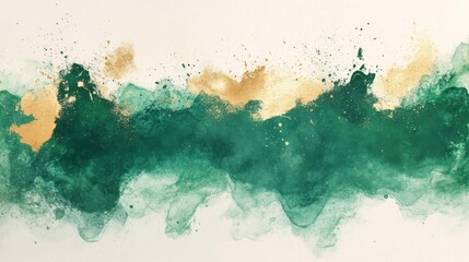 Obraz premium Abstract Emerald Green Gold Watercolor Wash Painting