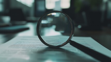 A magnifying glass is on top of a piece of paper