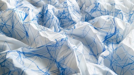 Crumpled paper with blue graph lines showcases a blend of creativity and analytical precision.