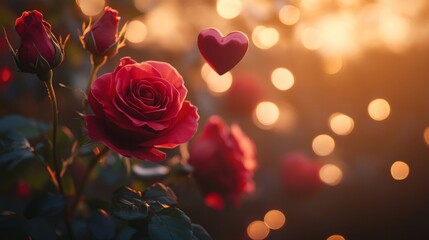 Red Rose Blooms With A Heart At Sunset