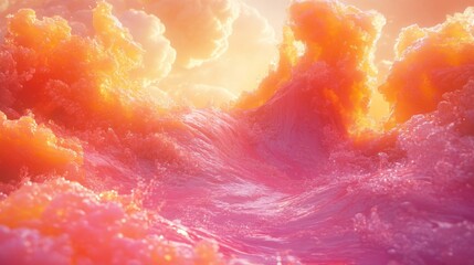 Pink and Orange Waves Crashing Under a Sunset Sky