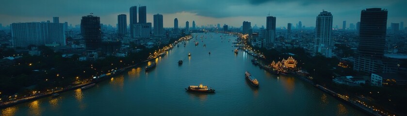 Fototapeta premium Night View of Chao Phraya River, Bangkok