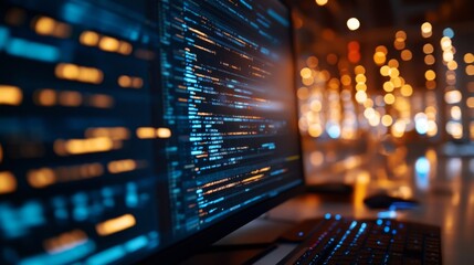 Computer Screen Displays Lines Of Code At Night