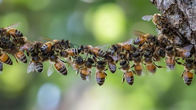 The teamwork of bees bridging the gaps in their swarm.