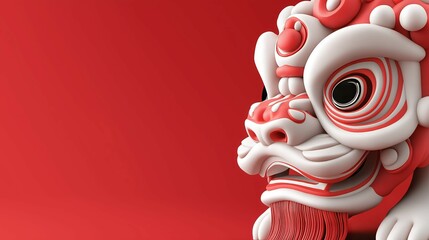 Naklejka premium Lion Dance Face Close-Up for Festive Lunar New Year Greetings and Posters