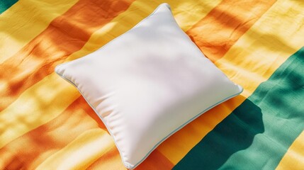 Travel pillow with integrated cooling gel, shown on a vibrant picnic blanket, outdoor travel relaxation concept