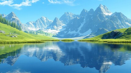 Serene Mountain Lake Reflecting Majestic Peaks