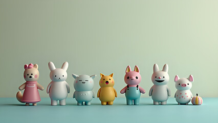 a group of colorful toys sitting next to each other