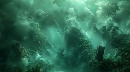 Obraz premium A lush green forest with a misty atmosphere