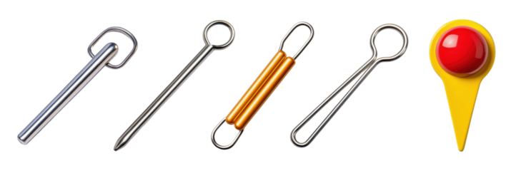 Set of cotter pins and push pin isolated on transparent background