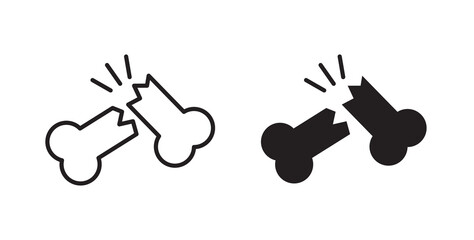 Broken bone icons in flat and line style set.