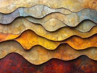 Abstract textured artwork with earthy tones and wavy layers. Ideal for backgrounds, design projects, or artistic concepts.