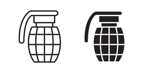 Hand grenade icons in flat and line style set.