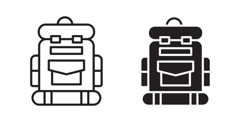 Hiking backpack icons in flat and line style set.