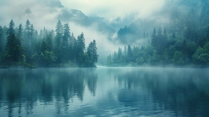 Fototapeta premium A forest with a lake in the background