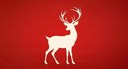 A simple and elegant illustration of a white reindeer silhouette against a textured red backdrop, perfect for festive christmas postcards.