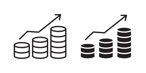 Revenue icons in flat and line style set.