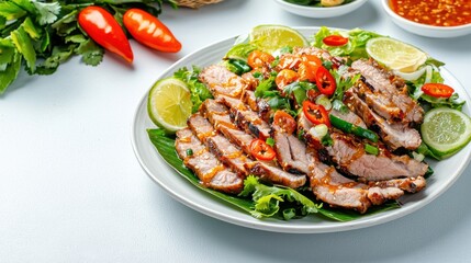 Tantalizing Homemade Salad with Grilled Meat Fresh Vegetables and Flavorful Dressing