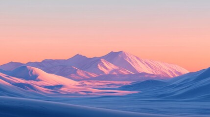 Pink Sunset Over Snowy Mountain Range