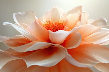 Obraz premium Peach dahlia flower, close-up view, soft lighting. Ideal for beauty, spa, or feminine designs.