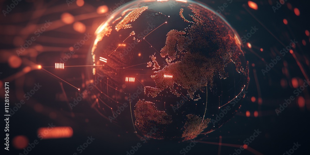Aufkleber A digital representation of Earth with interconnected data lines, symbolizing global connectivity.