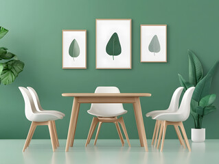 Modern dining room with leaf art home interior design minimalist style wide angle nature inspiration