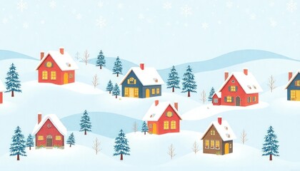 winter landscape with houses and trees or landscape with houses winter. 