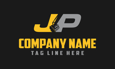 Letter JP mulching, excavator logo vector , Land Clearing Mulcher vector art	