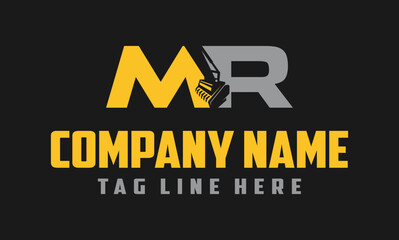 Obraz premium Letter MR mulching, excavator logo vector , Land Clearing Mulcher vector art 