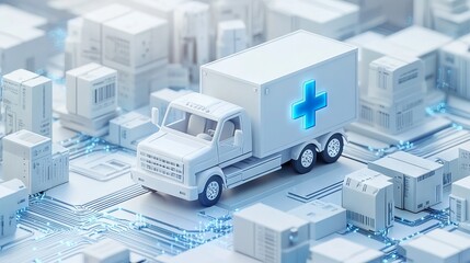 Medical Delivery Truck with Data Visualizations AI generated illustration