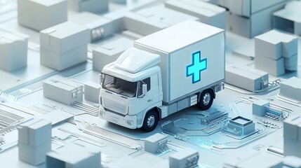 Medical Delivery Truck with Data Visualizations AI generated illustration