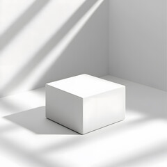 Naklejka premium Minimalist white cube object in bright natural light indoor space still life contemporary design aesthetic concept